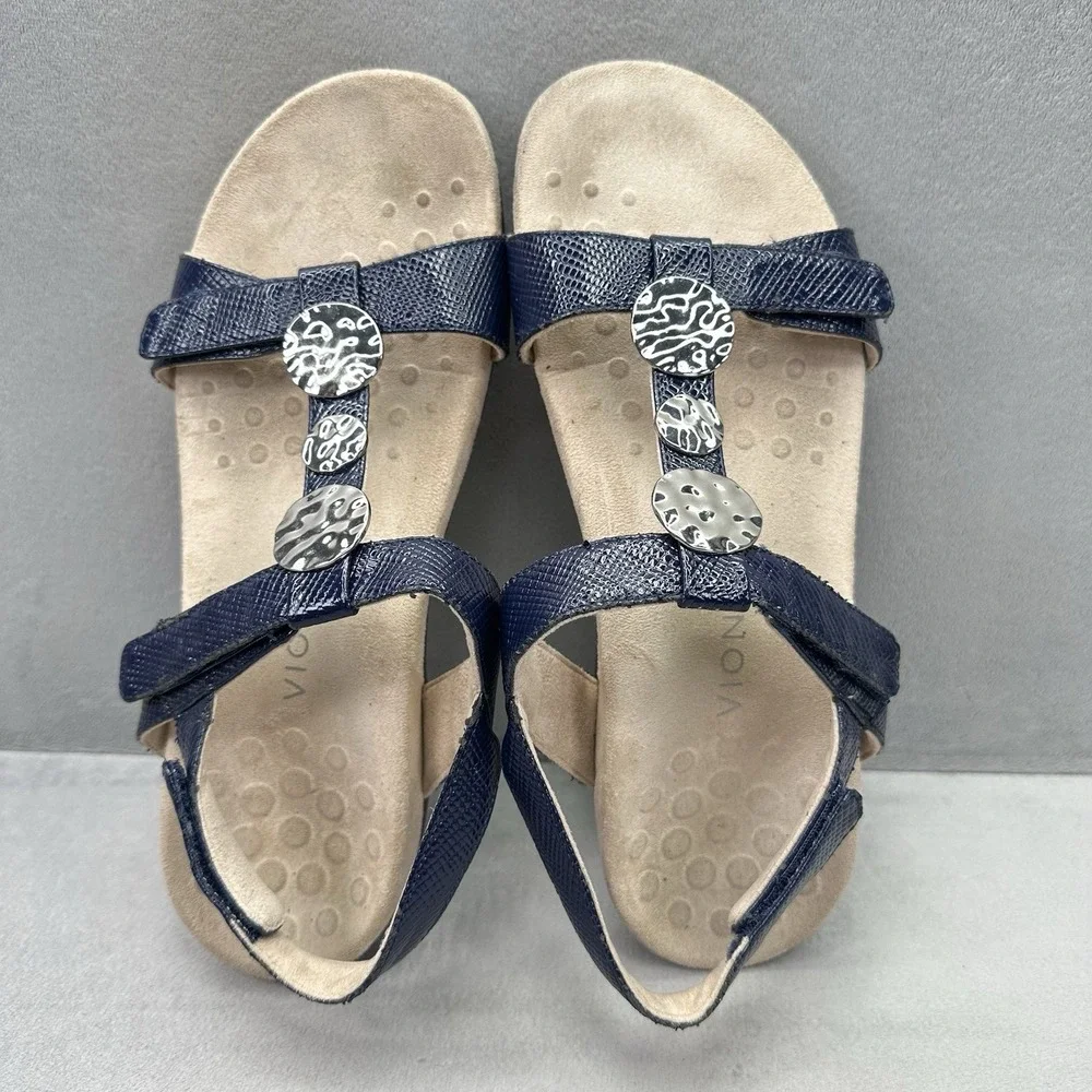 Vionic Farra Lizard Womens Size 9 Backstrap Sandals Navy Blue Arch Support